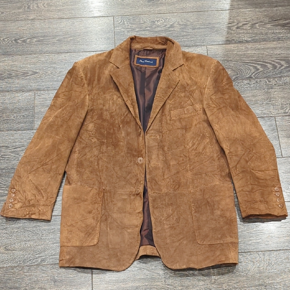 Microsuede Leather Notch Lapel Sport Coat Blazer Medium Tan/Brown